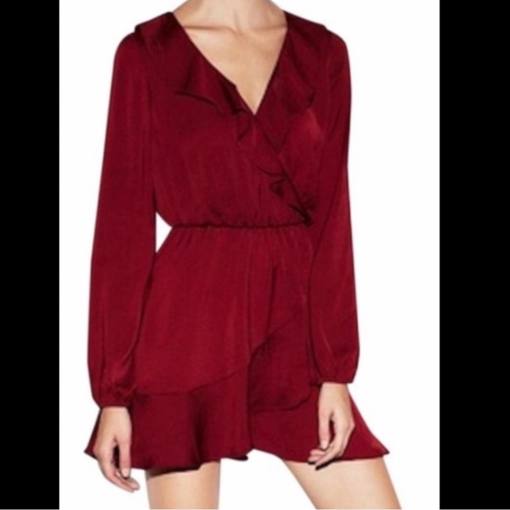 Express burgundy ruffle dress size small NWT